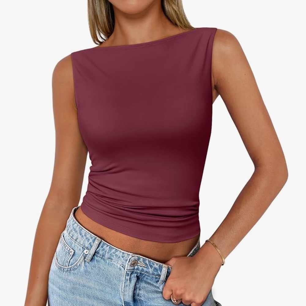 Wine red sleeveless top. Never worn